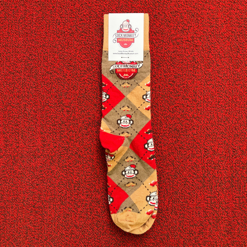 Custom argyle socks with Sock Monkey Museum design.