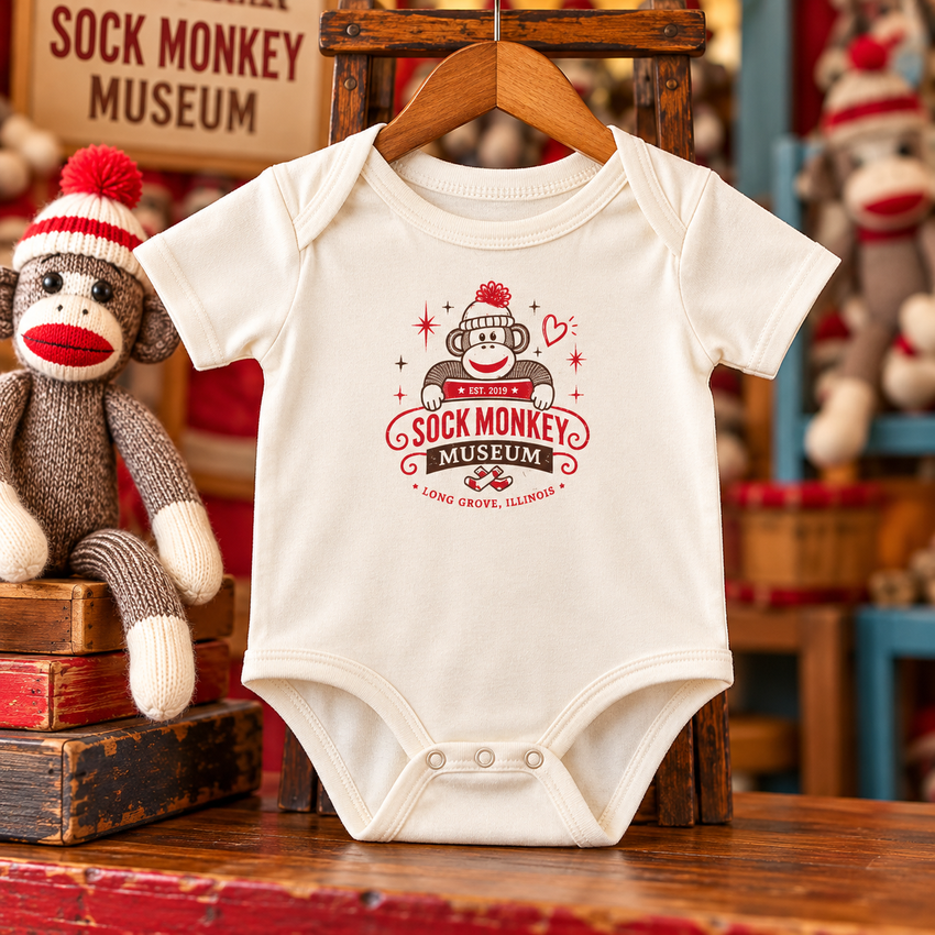 Sock Monkey Museum Baby Onesie