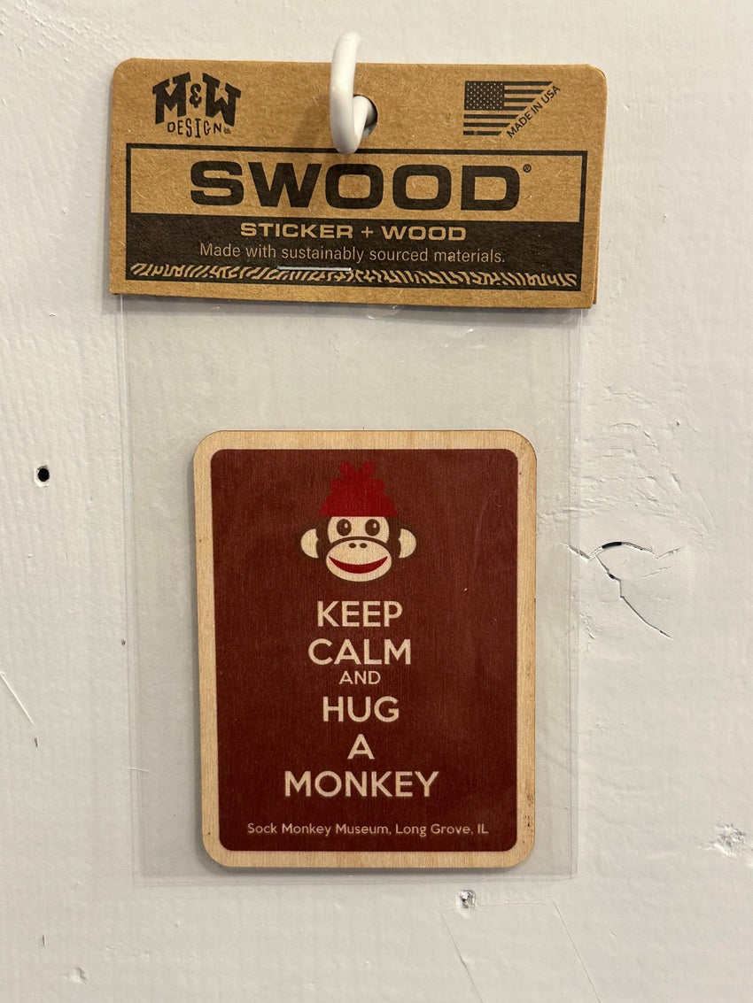 “Keep Calm and Hug a Monkey” Design Wooden Sticker