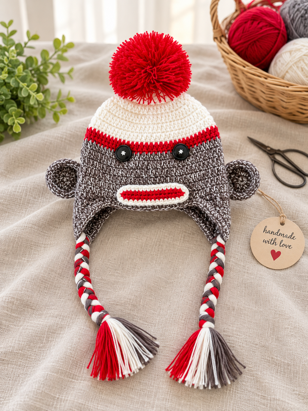 Sock Monkey Crocheted Baby Hats