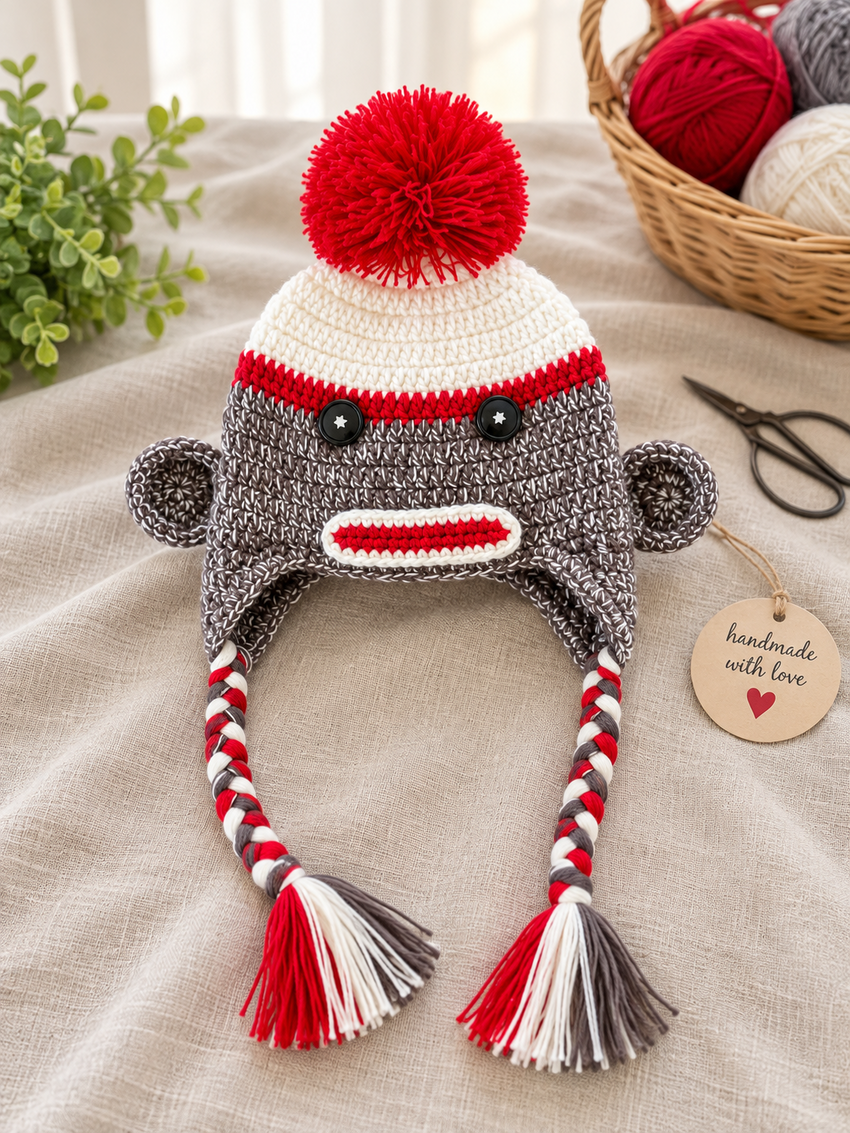 Sock Monkey Crocheted Baby Hats