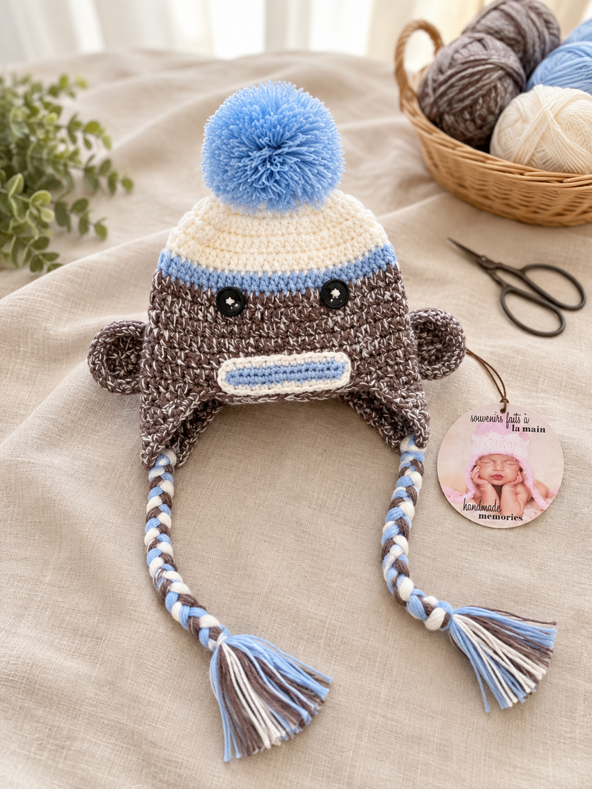 Sock Monkey Crocheted Baby Hats