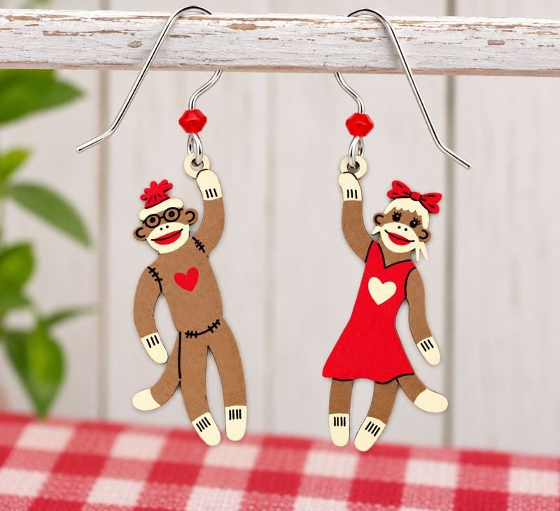 Sock Monkey Couple Earrings