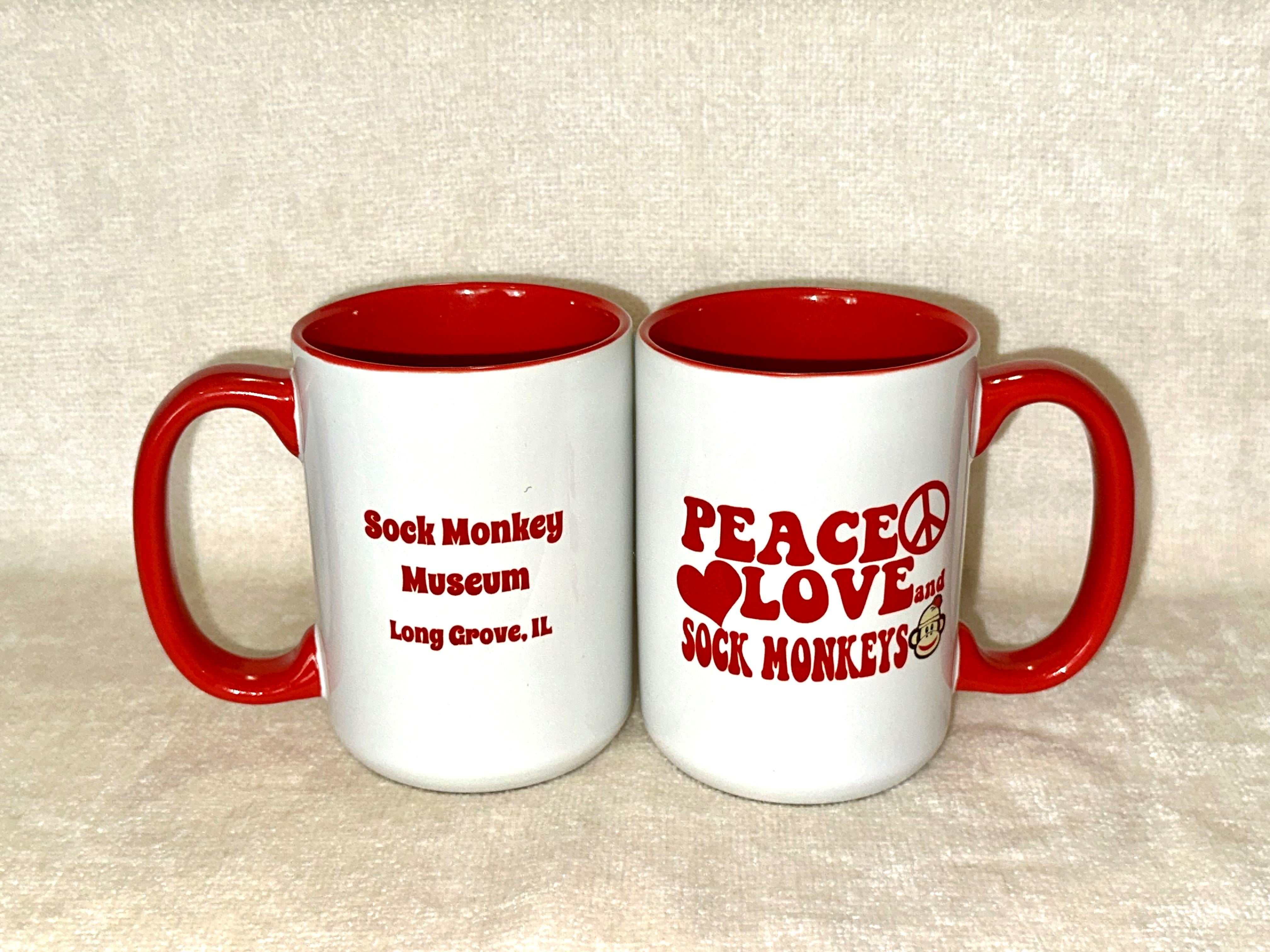 15 oz. White/Red Two-Tone Mug – Sock Monkey Museum