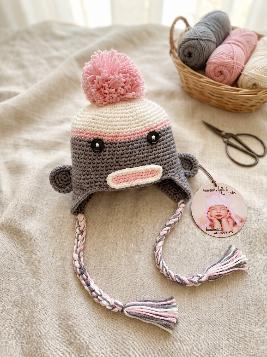 Sock Monkey Crocheted Baby Hats