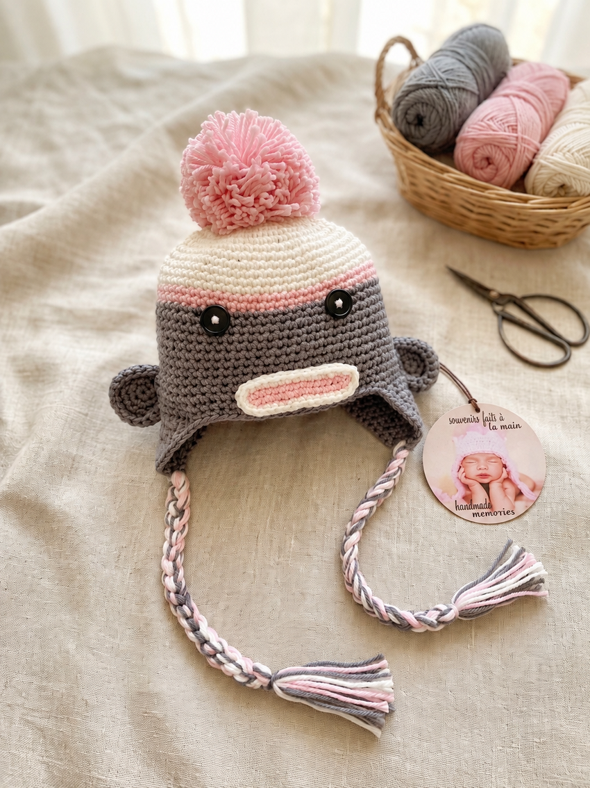 Sock Monkey Crocheted Baby Hats
